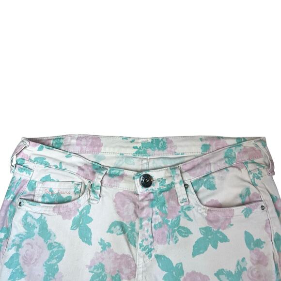 Vintage Y2K Pepe Jeans Capris in Pastel Floral Print Low Rise Sz 28 - Picture 2 of 11